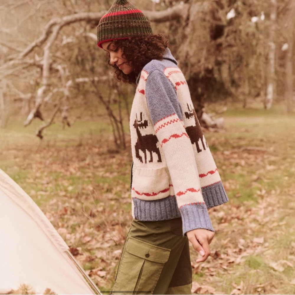 THE GREAT- The Reindeer Shawl Collar Full Zip Sweater Lambswool XS oversized - Picture 3 of 14